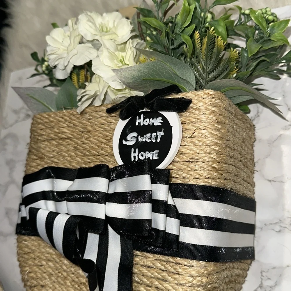 Decorative Woven Basket with Black and White Accents